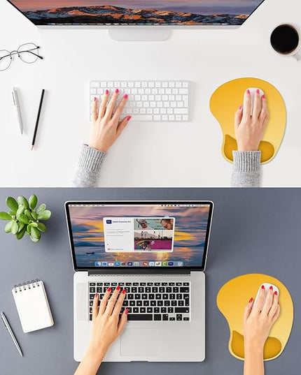 ITNRSIIET Ergonomic Mouse Pad, Cushioned Gel Wrist Rest, Non-Slip Base, Smooth Surface, Cute Multi-Color, 9.5 x 8.2 in, Yellow Gradient