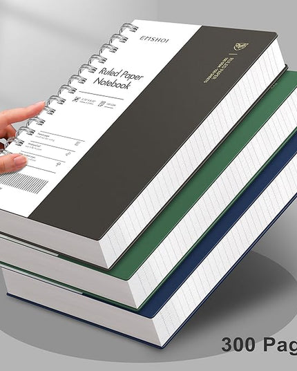 EMSHOI A5 Spiral Notebook College Ruled Lined Journal, Small 5.7" X 8.22", 300 Pages/150 Sheets, 100gsm Thick Paper, Waterproof Hardcover, for Office School Women Men Work Writing Notes, Coffee