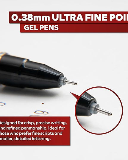 XFasten Extra Fine Point Pens 0.38mm 24-Pack Japanese-Style Fine Tip Gel Ink Ballpoint Pen Black, Smooth Ink Flow, Smudge-Free, Quick-Drying, No Smear for Journaling, Note-Taking, Office, and School