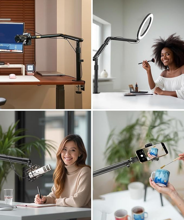 Viozon Overhead Camera Mount, Overhead Phone Stand, Flexible Aluminum Alloy Spring Arm with 360° Ball Head,1/4"&3/8" Interface for DSLR Camera/Rrojector/Microphone/Ring Light/Webcam/Phone