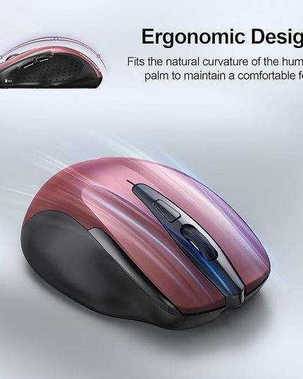 TECKNET Wireless Mouse (BT5.0/3.0 & 2.4G) Rechargeable 4800 DPI Silent USB A & Bluetooth Mouse 6 Buttons, Wide Compatibility - Red