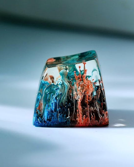 Blue and Orange Sea Coral Reef Ocean Artisan Keycap R1 SA Profile Custom Keycaps 1U ESC Handmade Gaming Resin Key Cap Cherry MX Switch Compatible Mechanical Keyboard Lover Gift