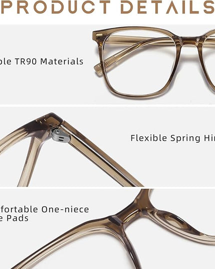 MACJERO Oversized Square Blue Light Blocking Glasses for Women Men, Anti-Fatigue Computer Monitor Gaming Glasses Reduce Eye Strain(Brown)