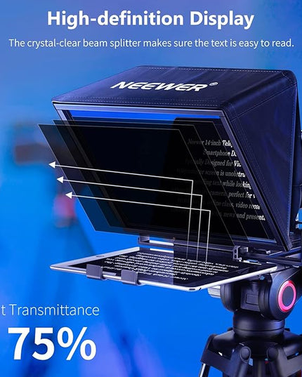 NEEWER Teleprompter X14 with RT-110 Remote & APP Control (Bluetooth Connection via NEEWER Teleprompter App), Portable No Assembly Compatible with iPad Android Tablet, Smartphone, DSLR Camera