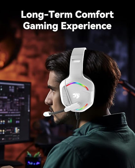 Gaming Headset with Microphone for Pc, Xbox One Series X/s, Ps4, Ps5, Switch, Stereo Wired Noise Cancelling Over-Ear Headphones with Mic, RGB, for Computer, Laptop, Mac, Nintendo, Gamer (White)