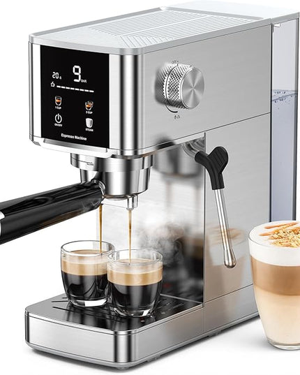 Kndko 20Bar Craft Coffee Machine with Milk Frother, Upgraded 1350W Expresso Coffee Machines with Touchscreen, Stainless Steel Espresso Machine Small for Home - Cappuccino Latte & Americano