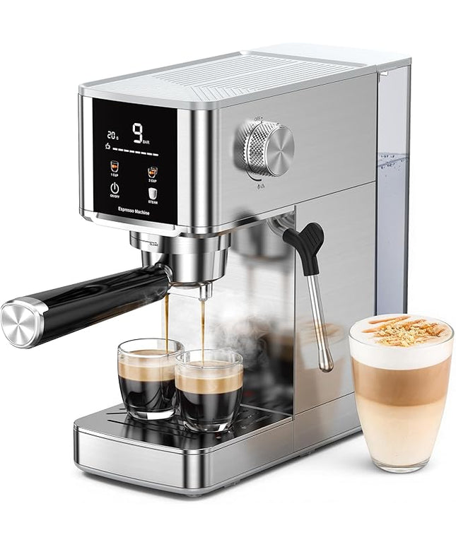 Kndko 20Bar Craft Coffee Machine with Milk Frother, Upgraded 1350W Expresso Coffee Machines with Touchscreen, Stainless Steel Espresso Machine Small for Home - Cappuccino Latte & Americano