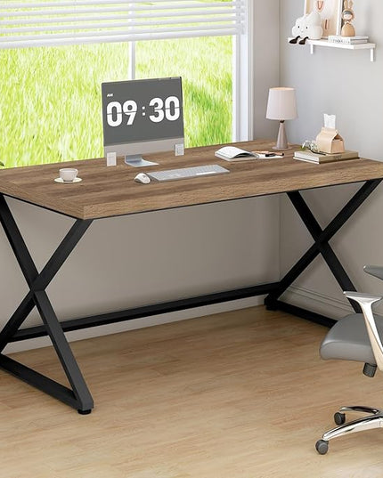 IBF 47 Inch Computer Desk, Rustic Home Office Desk for Writing, Industrial Wood Metal Executive Work Study Desk, Modern Simple PC Gaming Computer Table for Study Workstation, Rustic Oak