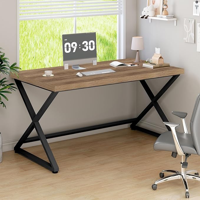 IBF 47 Inch Computer Desk, Rustic Home Office Desk for Writing, Industrial Wood Metal Executive Work Study Desk, Modern Simple PC Gaming Computer Table for Study Workstation, Rustic Oak