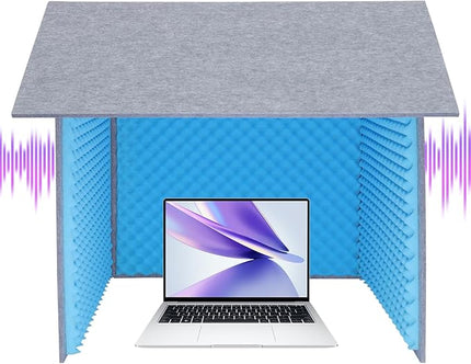 Desktop Soundproof Cover 31" H X 31" W X 31" L Recording Booth Portable Vocal Recording Booth with Double Sound Insulation Vocal Sound Absorbing Shield for Recording Studios, Offices（Blue+Gray）