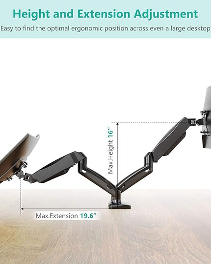 WALI Dual Monitor Stand for 17-32 inch Screens, Dual Monitor Arms for 2 Monitors Holds up to 19.8 lbs, Adjustable Gas Spring Dual Monitors Mount, VESA 75x75/100x100mm (GSMP002), Black