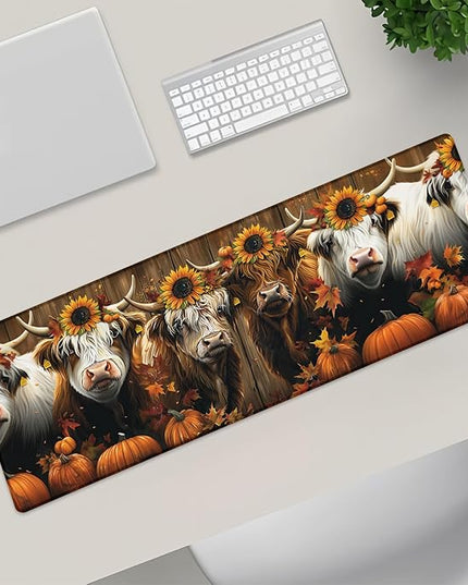 Highland Cow Extra Large Gaming Mouse Pad, Desk Mat, Non-Slip Rubber Base, MousePads for School, Work, Home Accessories Decor Gifts 31.5" x 11.8"