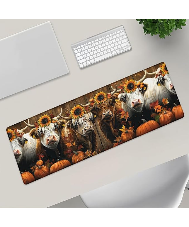 Highland Cow Extra Large Gaming Mouse Pad, Desk Mat, Non-Slip Rubber Base, MousePads for School, Work, Home Accessories Decor Gifts 31.5" x 11.8"