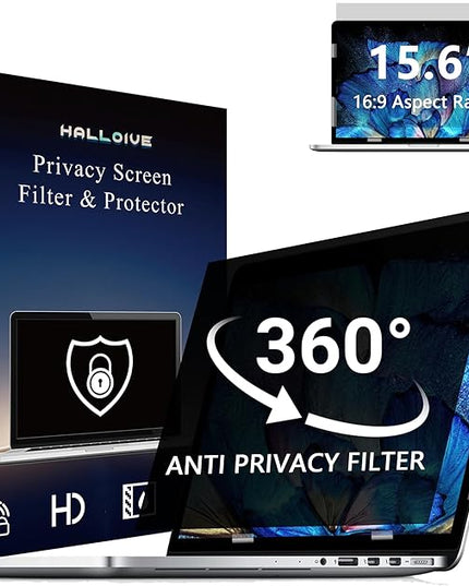 4-Way Laptop Privacy Screen Shield 15.6 Inch, Removable 16:9 Aspect 360° Privacy Filter Screen Protector for 15.6 Inch Laptop Computer, Anti Glare Blue Light Slide Mount Tabs Cover for Generic Laptop