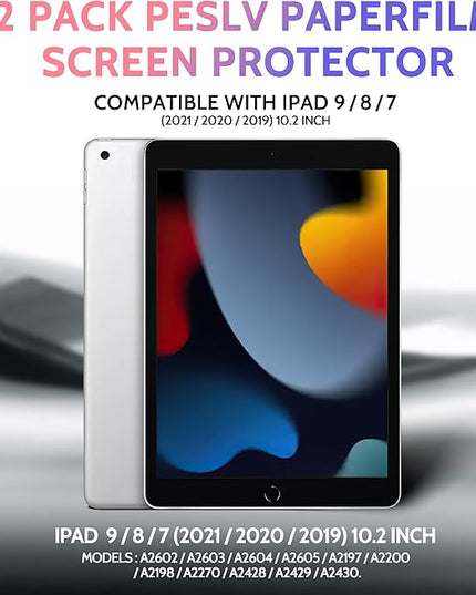 2 Pack Like Paper Screen Protector for iPad 9th/8th/7th (10.2-Inch, 2021-2019), Matte Anti Glare PET Film/Blue Light Filter Eye Protection Cover/Drawing & Writing Feel Like on Paper