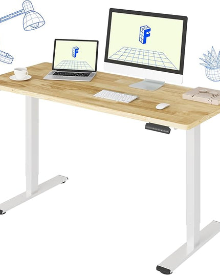 FLEXISPOT E3 Solid Wood Dual Motor Electric Standing Desk 55 x 24 Sit Stand Desk, Holds 220 lbs, Adjustable Height w/Memory Presets, Butcher Block Rubberwood Desktop & White Frame, Ships in 2 Boxes