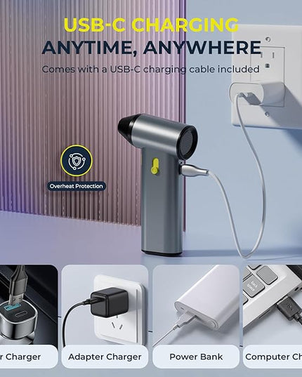 Compressed Air Duster, 130000RPM Brushless Motor, Super Power Air Duster Electric, Aluminum Alloy Body, Dust Blower with Fast Charging for Car, Computer, Keyboard, Outdoors and House