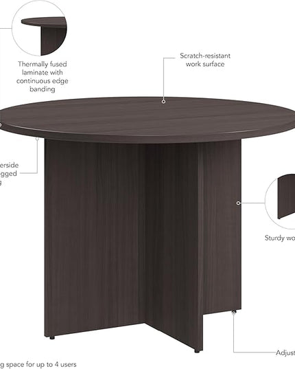 Bush Business Furniture 42-inch Round Conference Table with Wood Base, Circular Meeting Room Desk for 4 Users, Storm Gray