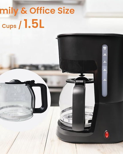 12-Cup Coffee Maker, 1.5L Drip Coffee Machine with One-Touch Brewing, Glass Carafe, Anti-Drip System, Reusable Filter, Easy-to-Use Home & Office Coffee Brewer