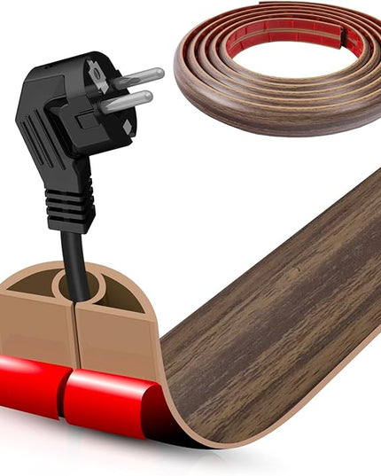 Floor Cord Cover Self Adhesive Cord Hider,10FT Cable Management, Extension Strip Protector for Wires, Prevent Cable Trips for Offices, Gyms, Exhibitions Cavity:0.3"(W) x 0.28"(H) Wood Walnut