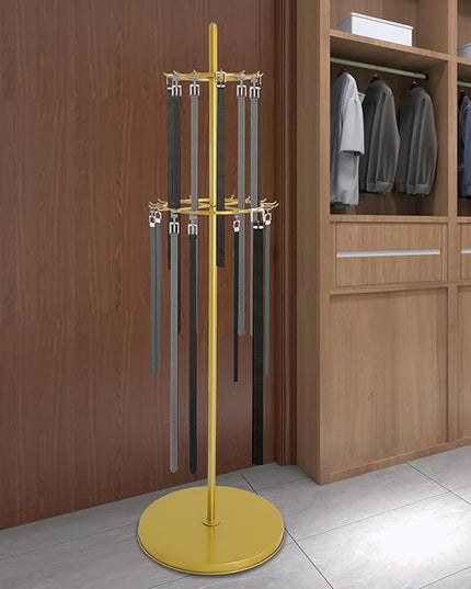 Floor Standing Belt Display Rack 66.1 Inch Metal Tie Scarf Organizer with Multi-Hook Design, Retail Clothing Display Stand for Belts Ties Scarves in Store Bedroom or Commercial Use