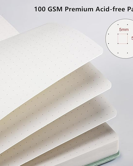 RETTACY Bullet Dotted Journal Notebook, 192 Pages, A5 Medium Size (5.7'' x 8.3''), Leather Hardcover, 100 GSM Thick Paper, for Bullet Journaling, Planning, Tracking (Sage Green)