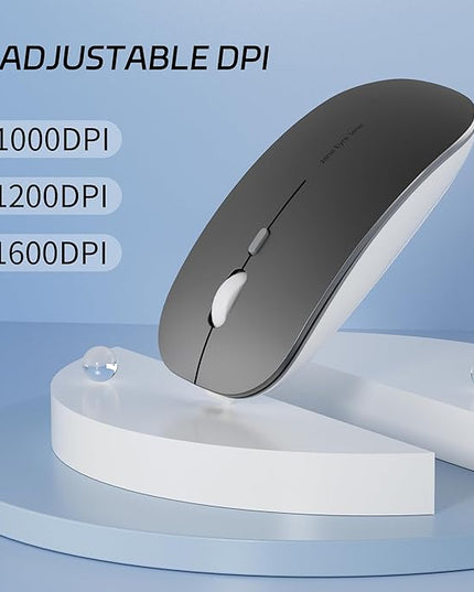 Uciefy Q5 Slim Rechargeable Wireless Mouse, 2.4G Portable Optical Silent Ultra Thin Wireless Computer Mouse with USB Receiver and Type C Adapter, Compatible with PC, Laptop, Notebook, Desktop (Grey)