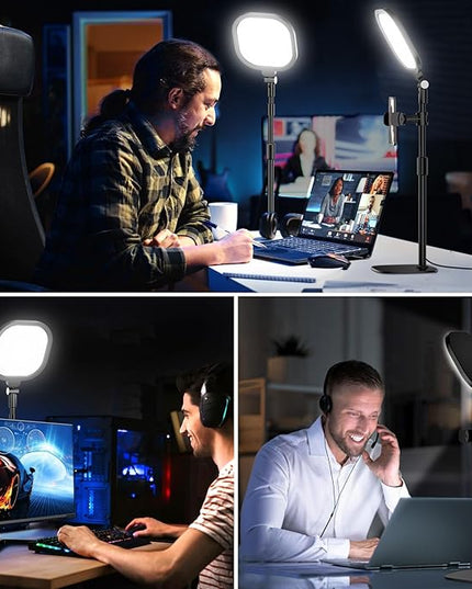 2 Packs Video Conference Lights for Zoom Meeting, LitONES Podcast Lighting Kit for Working from Home Office, Desktop Video Light with Stand and Phone Holder CRI 97.8