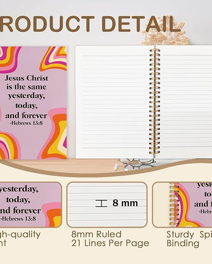 Christian Spiral Journal Notebook 5.5x8.3in, Groovy 70s Retro Pink and Orange Jesus Journal for Women, Prayer Journals for Woman, Religious Notebooks for Note Taking, Hardcover Notebook