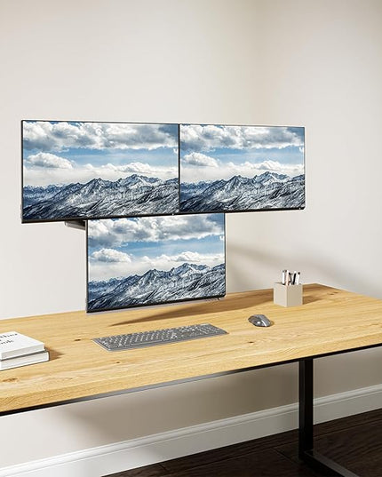 WALI Triple Monitor Mount for 13-27 inch Screens, Adjustable 3 Monitors Desk Mount with Swivel, Tilt, Clamp & Grommet Kit, Gas Spring Arm Triple Monitor Stand, VESA 75x75/100x100mm (GSDM003), Black