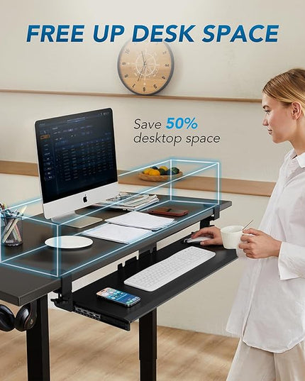 AX WABER Keyboard Tray Under Desk Pull Out with 3 Height Adjustable Extra Sturdy C Clamp Mount System, 32.8 (38 inch Including Clamps) x 12 Inch Slide-Out Platform Computer Drawer for Typing