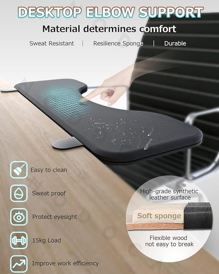 NODOCA Arm Rest for Desk, Ergonomics Wrist Rest, Desk Extender, Soft Sponge Built-in, Comfortable Arm Support for Desk, Wrapped in Eco-Friendly Leather, Foldable Elbow Rest for Desk(1, Black, 26.5'')