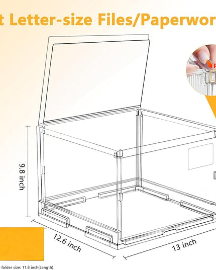 File Organizer Box with Lid,Hanging Filing Folder Organizer for Document Storage with Plastic Slide,Letter-size File Holder Filing Box for Office/Home/Decor/（2Pack）