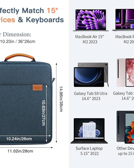 MoKo 15 Inch Laptop Sleeve Bag Fits MacBook Air 15" M2 2023, MacBook Pro 14" M2 2023, Galaxy Tab S9 Utra 14.6" 2023, Handle Carrying Case with Shoulder Strap, Indigo