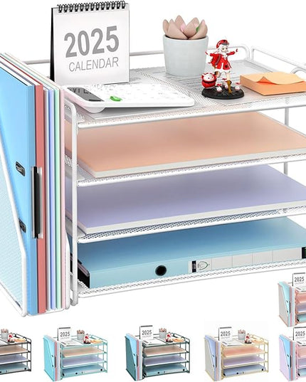 gianotter 4-Tier Paper Organizer With Magazine Holder, Desk Organizers and Accessories, Desk Accessories & Workspace Organizers, File Organizer for Office Supplies Storag (White, 4-Tier)