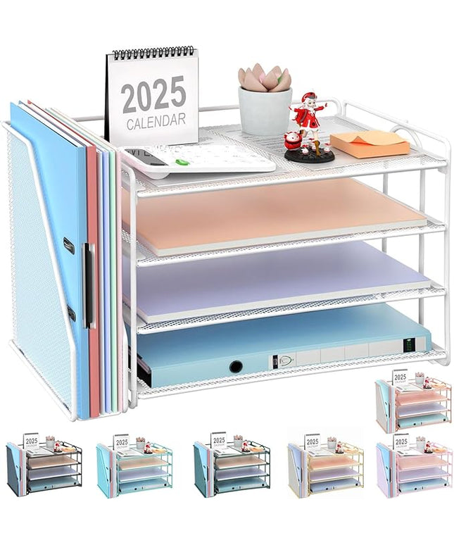 gianotter 4-Tier Paper Organizer With Magazine Holder, Desk Organizers and Accessories, Desk Accessories & Workspace Organizers, File Organizer for Office Supplies Storag (White, 4-Tier)