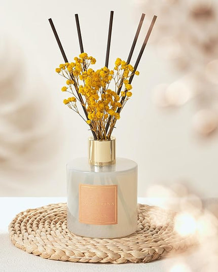 Cocorrína Reed Diffuser - Warm Vanilla Scented Diffuser with 8 Sticks Home Fragrance Reed Diffuser for Bathroom Shelf Decor