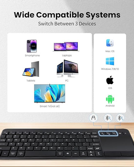 INFINMIND Wireless Bluetooth TouchPad Keyboard with Multi-Device Keyboard for Windows,Laptop,Tablet,Windows,Android,Chrome OS