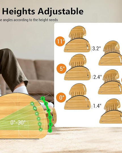 Bamboo Foot Rest for Under Desk at Work - Reversible Rocking Under Desk Footrest 2-in-1 with 6 Adjustable Heights, Ergonomic Foot Rest Under Desk with Anti-Slip Surface for Home, Office and Gaming