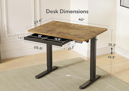 YDN Standing Desk with Drawers, Electric Standing Desk Adjustable Height, Stand Up Desk Computer Workstation, 40 Inch, Rustic Brown