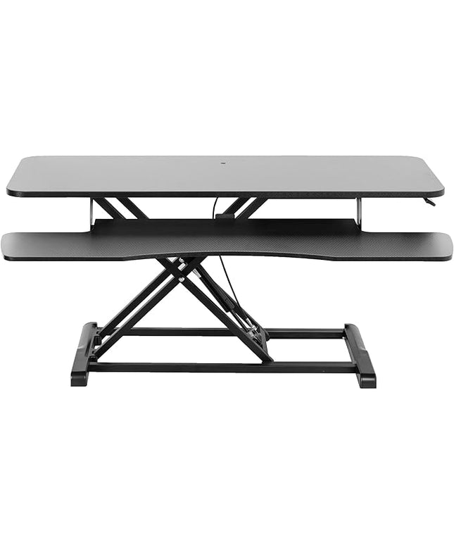 VIVO 42 inch Desk Converter, K Series, Height Adjustable Sit to Stand Riser, Dual Monitor and Laptop Workstation with Wide Keyboard Tray, Black Carbon Fiber Top, Black Frame, DESK-V042KR