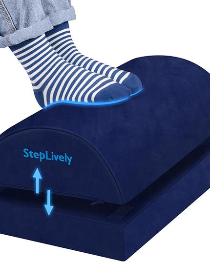 StepLively Foot Rest for Under Desk at Work, Comfortable Foot Stool with 2 Adjustable Heights, Footrest with Washable Cover, for Back & Hip Pain Relief, Suitable for Office, Home, Car, Blue, X-Large