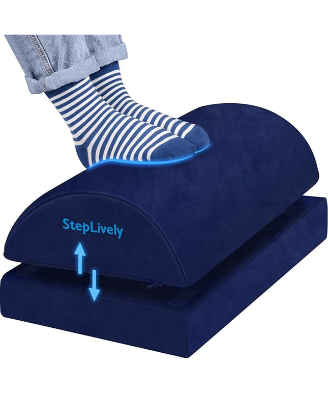StepLively Foot Rest for Under Desk at Work, Comfortable Foot Stool with 2 Adjustable Heights, Footrest with Washable Cover, for Back & Hip Pain Relief, Suitable for Office, Home, Car, Blue, X-Large