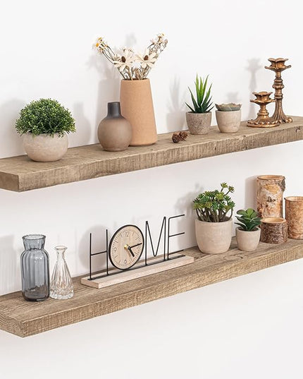 Floating Shelves Reclaimed Barnwood, 8" Deep Solid Wood Floating Shelf Wall Hanging Shelves with Invisible Heavy-Duty Metal Bracket | Wall Mounted | Farmhouse Style | 40 inches,2PCS,Natural