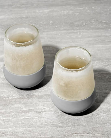Host Wine Freeze Cooling Cups, Freezer Cups for Drinks, Insulated Tumblers Cool Wine Glasses Set of 2, 8.5oz in Gray
