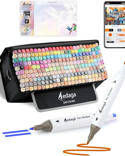 YHC 240 Colors Alcohol Markers for Artists, Free APP for Coloring, Dual Tips Alcohol-Based Markers for Drawing,Painting and Sketching, Great Gift Idea for Adults