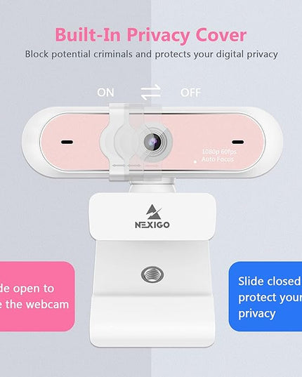NexiGo N660P 1080P 60FPS Webcam with Software Control, Dual Microphone & Cover, Autofocus, HD USB Computer Web Camera, for OBS/Zoom/Skype/FaceTime/Teams/Twitch, Pink
