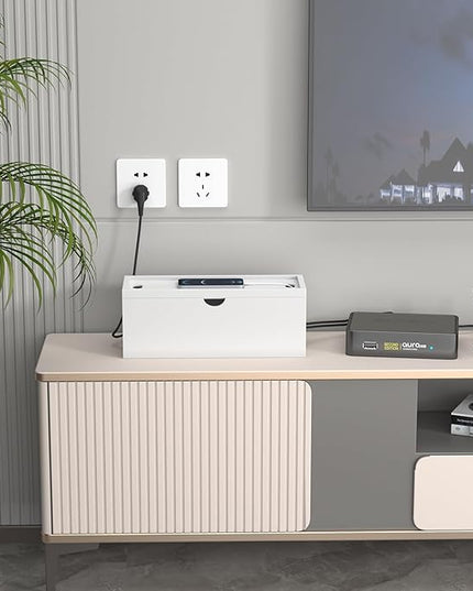 Bamboo Cable Management Box, Large Cord Organizer Box Cable Box to Hide Wires & Power Strips for Desktop Storage Cord Holder for Office Home,No Assembley Required (All White, 2 Packs(M+L))