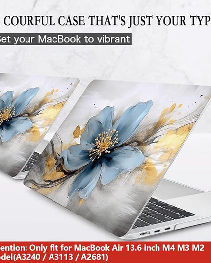 CISSOOK for MacBook Air 13.6 inch Case 2025 2024 2023 2022 Release Model A3240 A3113 A2681, Laptop Hard Shell Cases with Keyboard Cover Type C Adapter for MacBook Air 13 M2 M3 M4, Retro Golden Floral