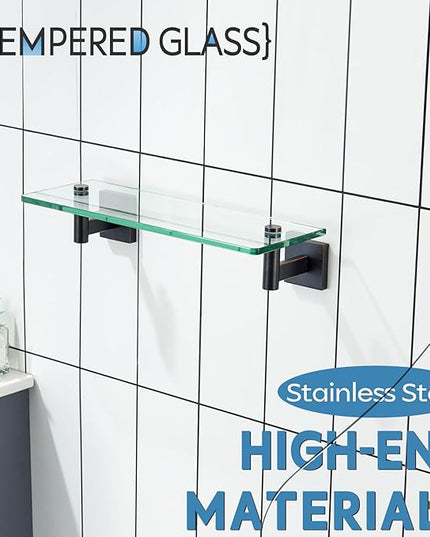 KOKOSIRI Wall Shelves Bathroom Hardware Glass Floating Shelf 12-Inch for Bedroom, Living Room, Kitchen, Hanging Rack Oil Rubbed Bronze B1105ORB-L12